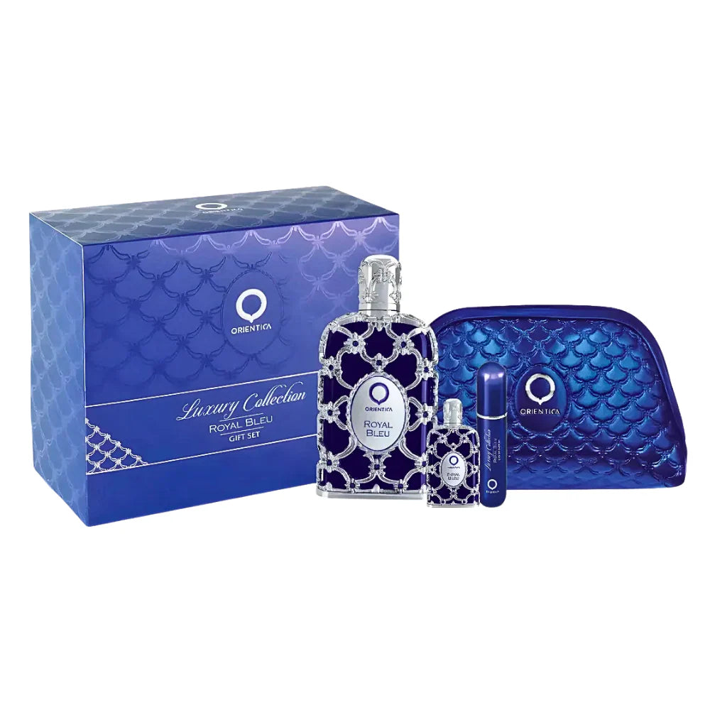 SET ORIENTICA ROYAL BLEU GIFT SET EDP 80ML, MINI EDP 7.5ML, DISPENSADOR PERFUME, BOLSA DE REGALO
